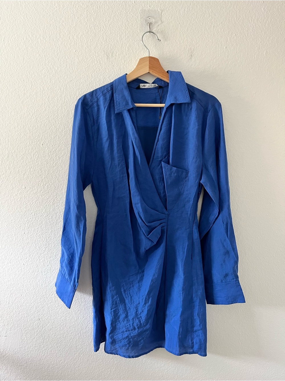 Zara Royal Blue Long Sleeve Twist-Front Shirt Dress‎ Size Small
